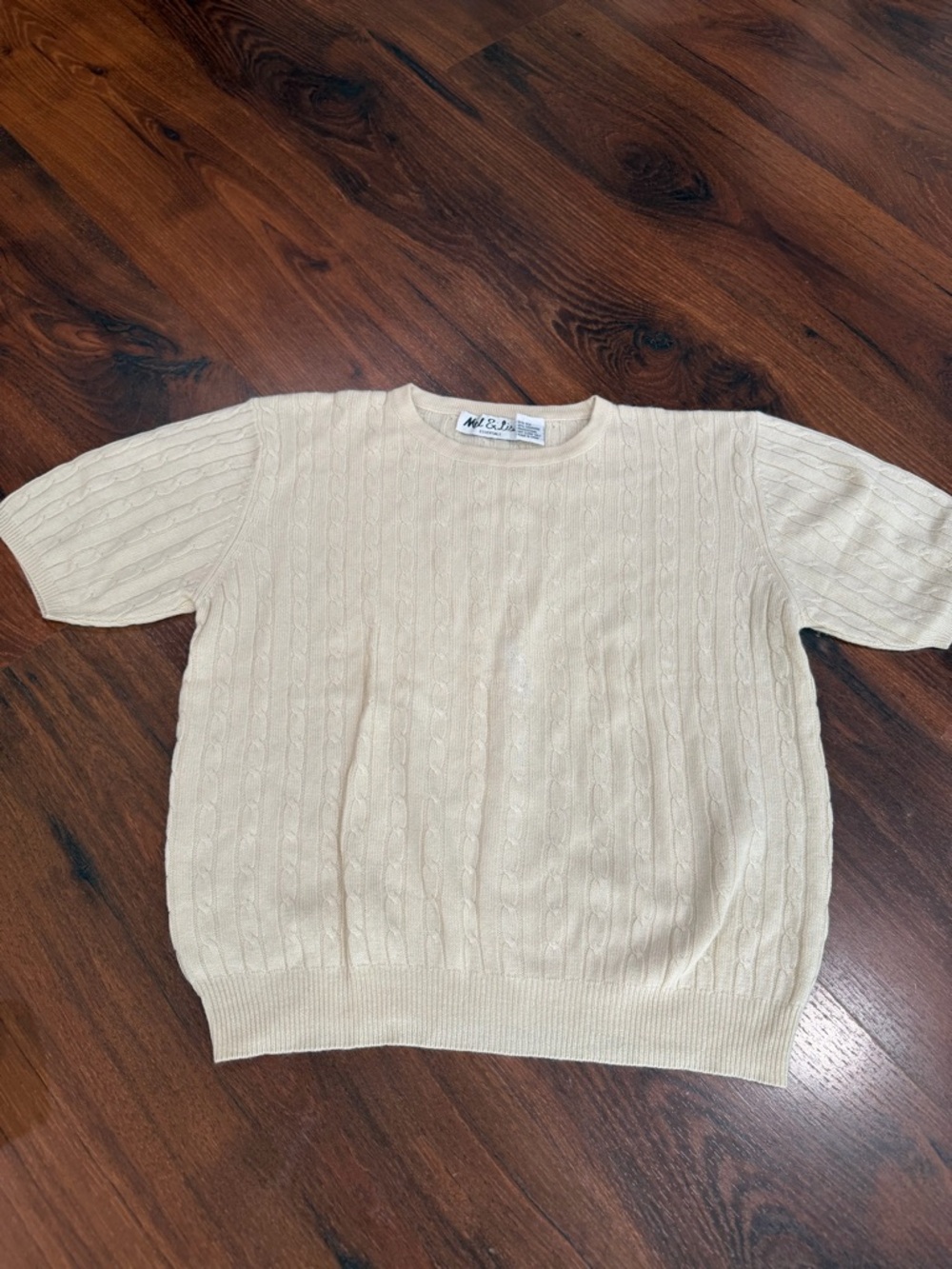 Mel & Lisa Essentials Cashmere Silk blend cable knit crewneck sweater Cream Sz S